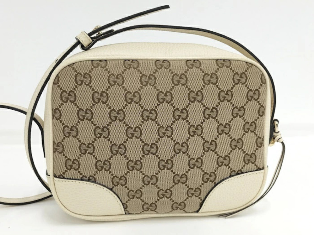 Gucci Leather White Canvas Shoulder GG Beige Brown Bag Tan Brown